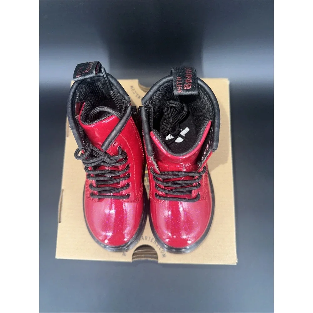 Dr. Martens 1460 T Toddler Boots Bright Red‎ Cosmic Glitter Side Zip Size 8 US